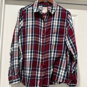 SO Men's Casual Plaid Shirt - Burgundy, Navy, and White